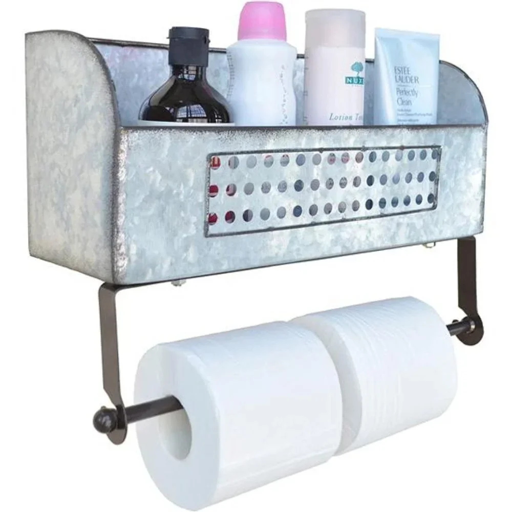 ShabbyDecor Farmhouse Paper Towel Holder with Shelf, Rustic Toilet Paper Holder